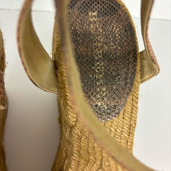 Burberry Light Pink Plaid with Snakeskin Leather Strap Rope Wedge Sandals - Picture 6 of 9